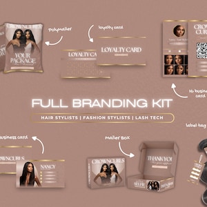 Hair Branding Kit | Hang Tags Thank You Card Kit | Canva Templates | Luxury Sleek Printable Hair Extensions Bundle Kit | Hair Wig Boutique