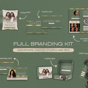 Hair Branding Kit | Hang Tags Thank You Card Kit | Canva Templates | Luxury Sleek Printable Hair Extensions Bundle Kit | Hair Wig Boutique