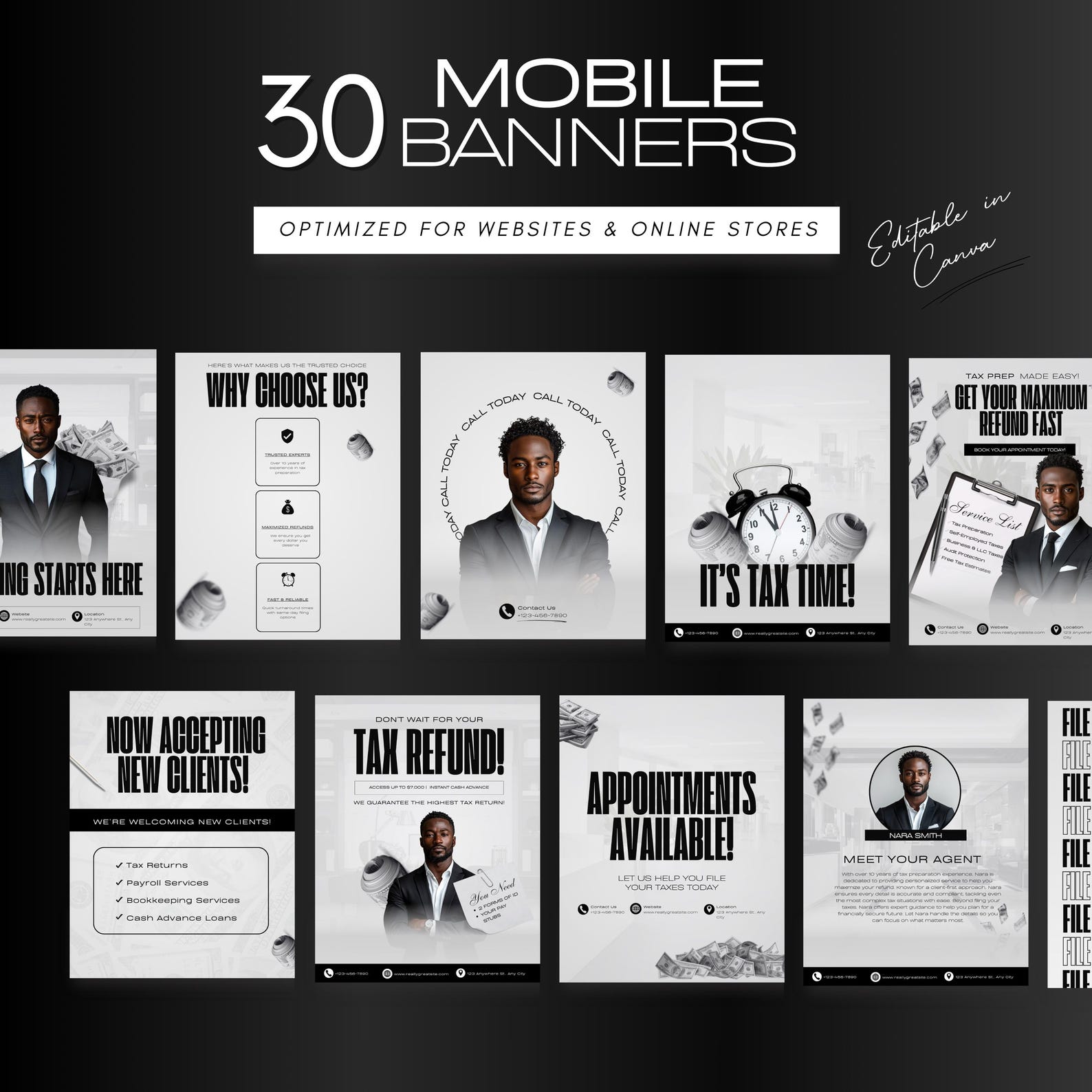 Tax Prep Banner Canva Template, Accountant Website and Mobile Banners ...