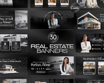 Real Estate Website Banner Templates, 30 Realtor Marketing Canva Banners, Property Listing & Open House Web Templates