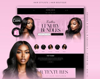 Soft Pink Shopify Theme, Luxury Hair Website Template, Feminine Boutique Design, 60 Banners Included