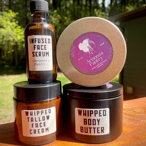 Natural Beauty Skin Care Bundle - Face serum - whipped tallow - whipped body butter - organic - all natural skincare - grassfed - eczema