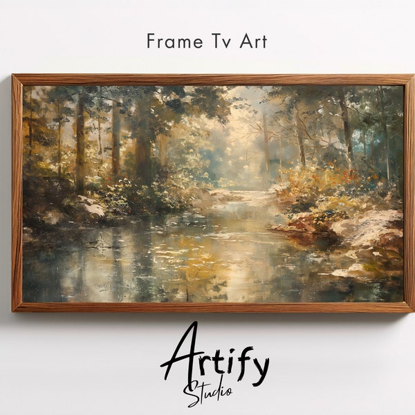 Samsung frame tv art Vintage forest stream Frame tv art Country Summer Painting Woodsy decor Spring digital download frame tv screensave