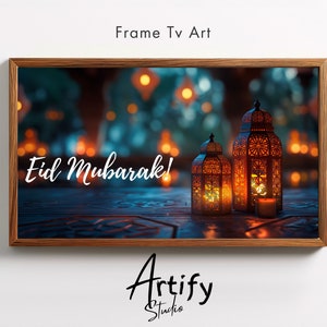 Eid Mubarak Frame Tv Art Samsung Tv Islamic Digital Download Moody Ramadan Lantern NightLight Muslim Eid Wall Art Neutral Screensaver Decor