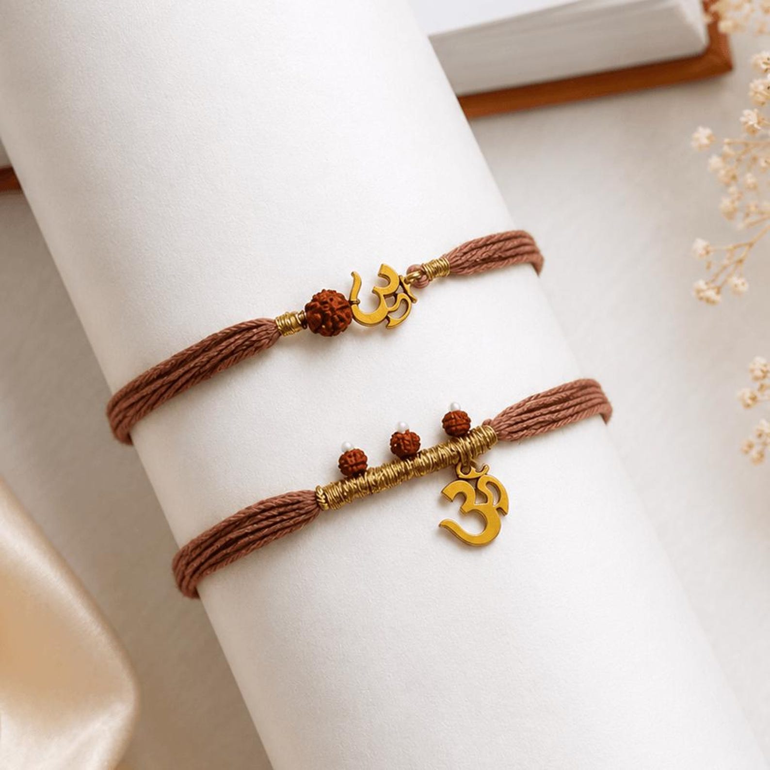 Handmade Om Rakhi Set for Brother | Rudraksha Rakhi Bracelet | Spiritual Raksha Bandhan Rakhi | Om Symbol Thread Rakhi Gift