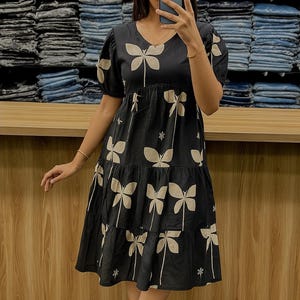Handmade Cotton Handblock Print Dress: Tiered Boho Mini Kurti