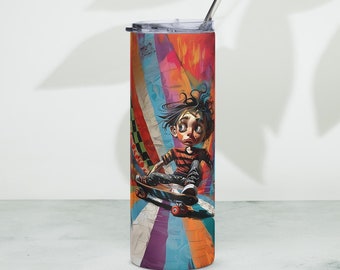 Skateboarding Graffiti Art Tumbler – Stainless Steel Travel Mug with Straw
