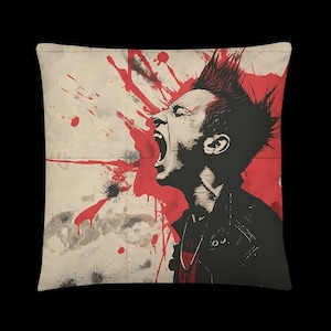 Punk Graffiti Decorative Pillow – Urban Street Art Throw Pillow – Edgy Grunge Home Decor – Rebellious Pop Art – Modern Industrial Home Style