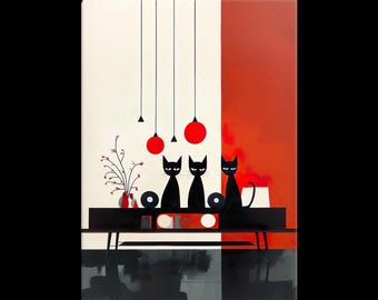 Atomic Cats Canvas Art: Mid-Century Modern Groovy Home Decor
