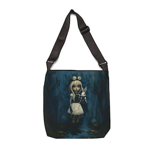 Gothic Steampunk Alice and Rabbit Tote Bag - Alice in Wonderland Style Handbag - Steampunk Adjustable Bag - Gothic Purse - Dark Cottagecore