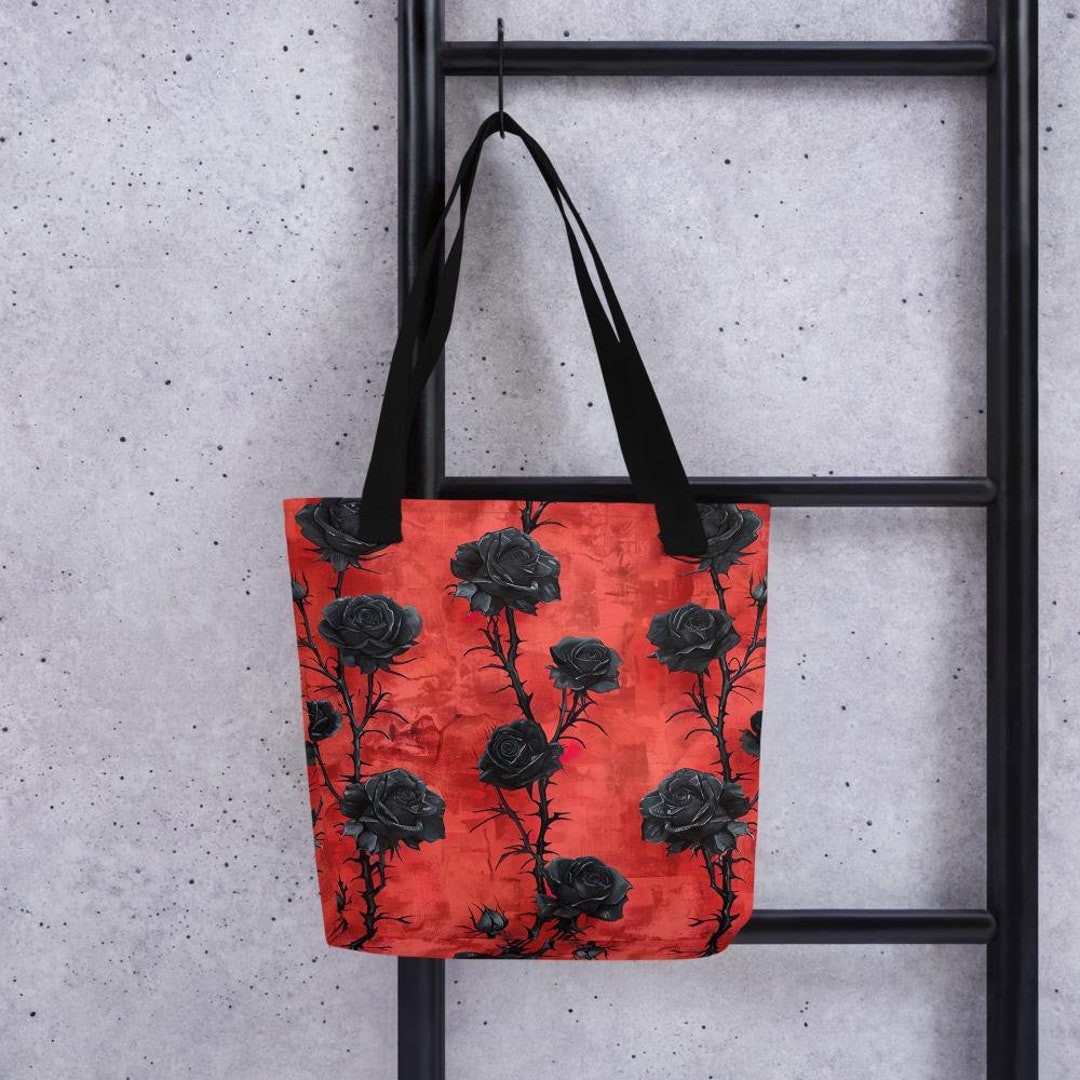 Black Roses Tote Bag Unique Floral Art Unusual Rose Design Perfect Gift ...