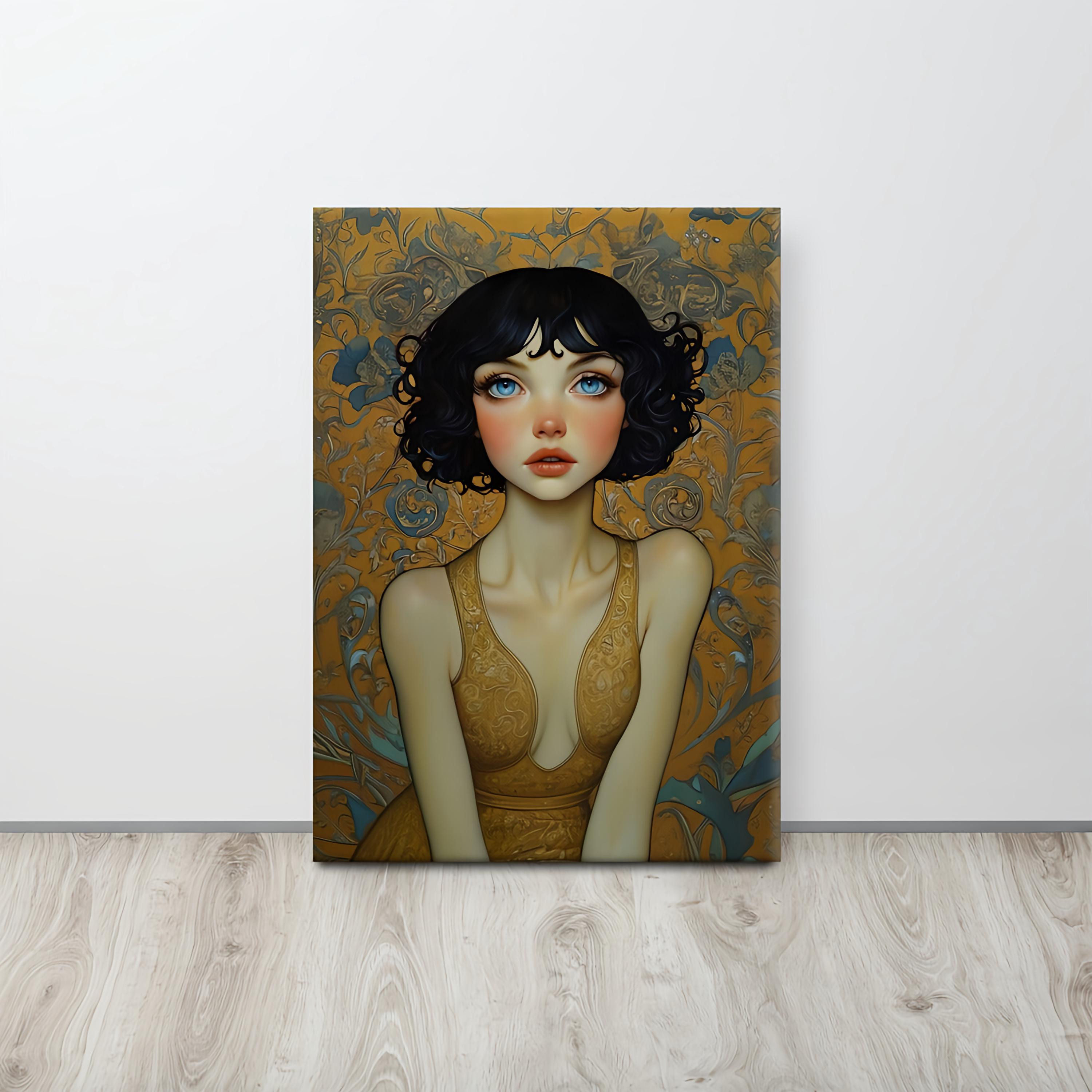 Vintage Boho Female Portrait Canvas - Art Nouveau Woman Wall Art ...