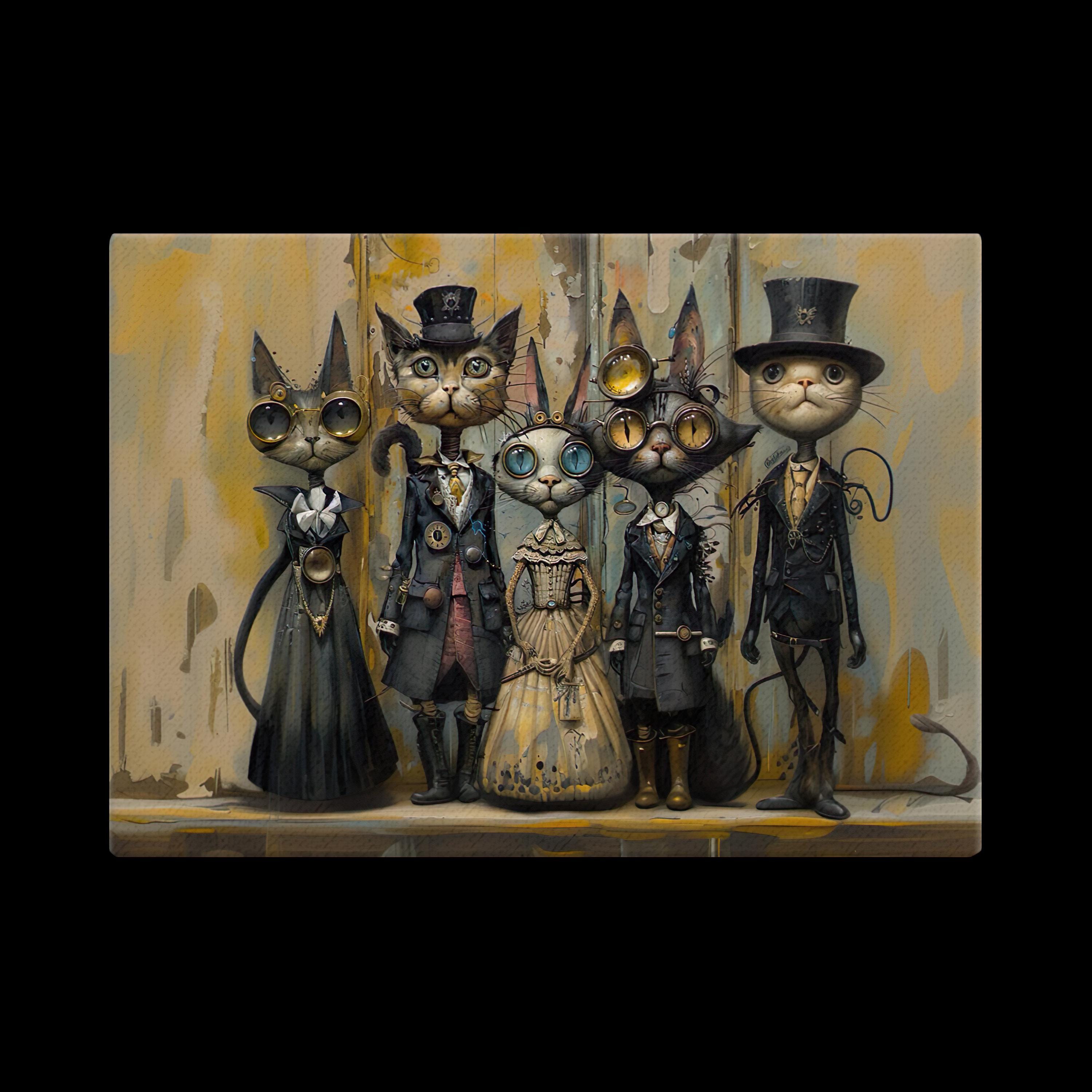 Steampunk Victorian Cats Wall Art - Whimsical Steampunk Animals Canvas - Vintage Fantasy Decor - Eclectic Wall Art - Steampunk Style Decor