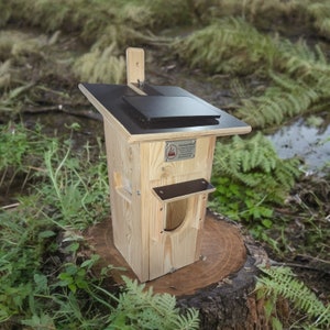 Nesting box with camera, solar, battery and heating half cave