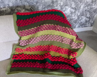 Strawberry Fields Crochet Blanket using strawberry stitch