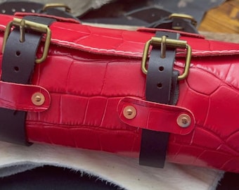 Front Forke Motorradtasche aus handgefertigtem Leder