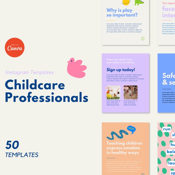 50 Instagram-sjablonen voor professionals in de vroege kinderjaren - kleuteronderwijs - Canva digitale download