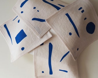 Nonsense in Blue - Linen Snack/Cocktail Napkins