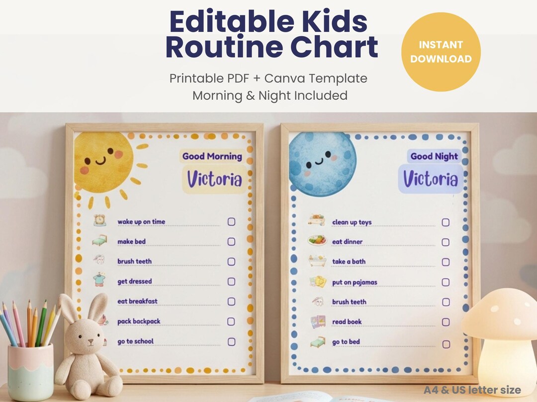 Editable Kid Routine Editable Kids Routine Chart | Printable Visual Schedule, Canva Template ...