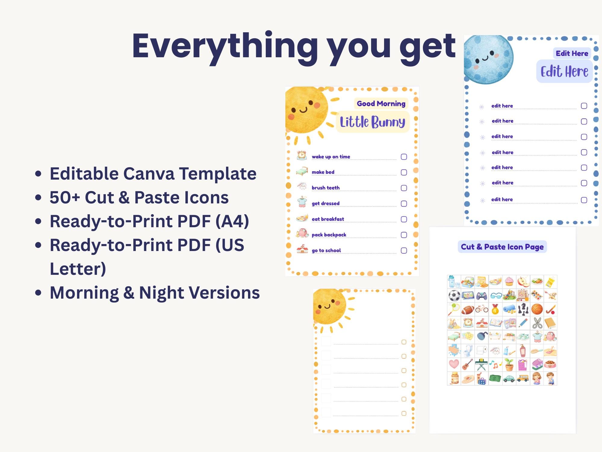 Editable Kids Routine Chart | Printable Visual Schedule, Canva Template ...