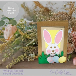Lapin de Pâques carte SVG – carte de Pâques 3D en couches avec des oeufs, fichier de coupe lapin mignon pour Cricut et Silhouette, modèle de carte de Pâques fait main