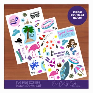 Sticker Bundle , Vacation Stickers , Print and Cut , Planner Stickers , Digital Stickers , Scrapbook Stickers , Summer PNG , Summer SVG