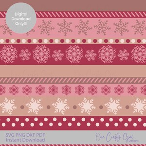 May include: A digital design featuring a repeating pattern of snowflakes, stripes, and dots in shades of pink, red, and brown. The design includes the text "Digital Download Only!!!" and "SVG PNG DXF PDF Instant Download".
