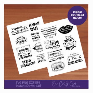 Sarcastic Stickers Png Bundle , Sarcasm Digital Stickers , Cut File For Cricut , Printable Sticker , Quotes Stickers , Print and Cut