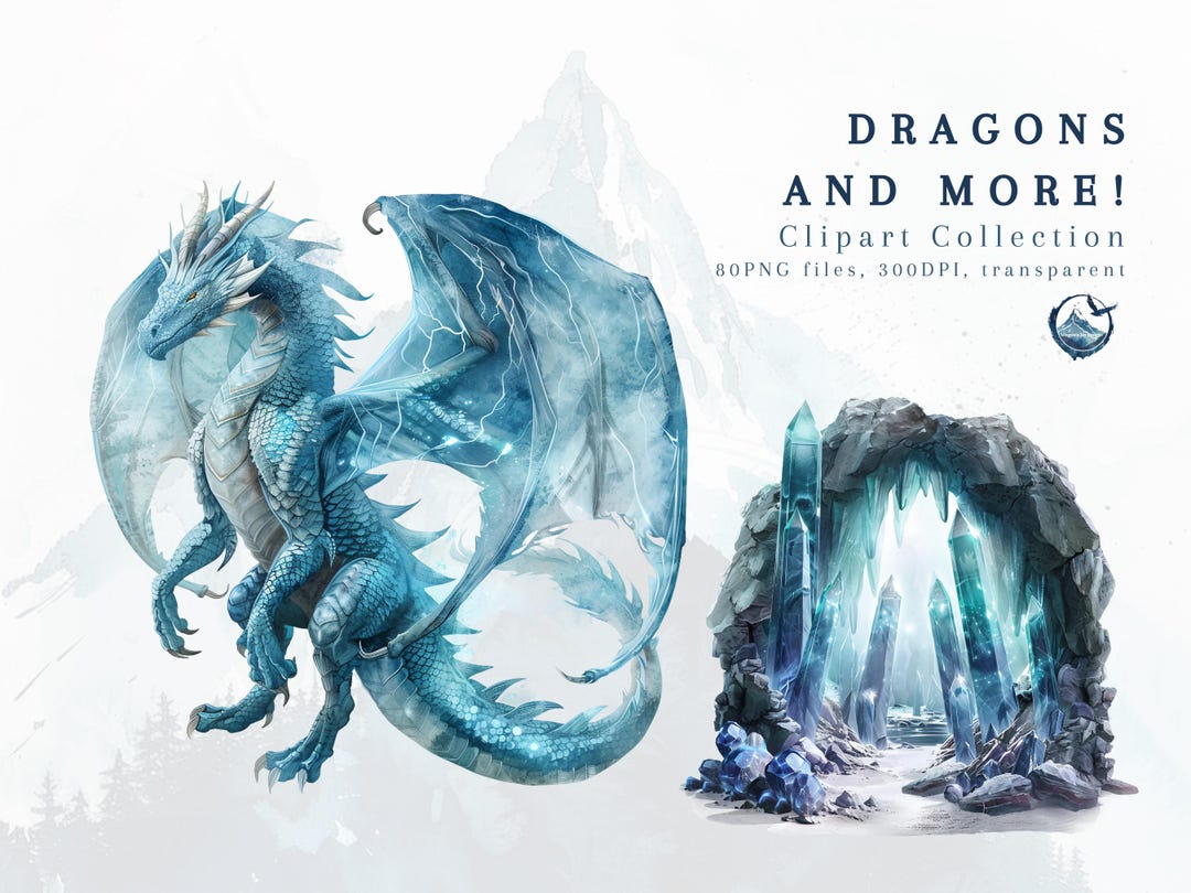Fantasy Dragon Clipart Collection, Caves, Castles (PNG Digital Download ...