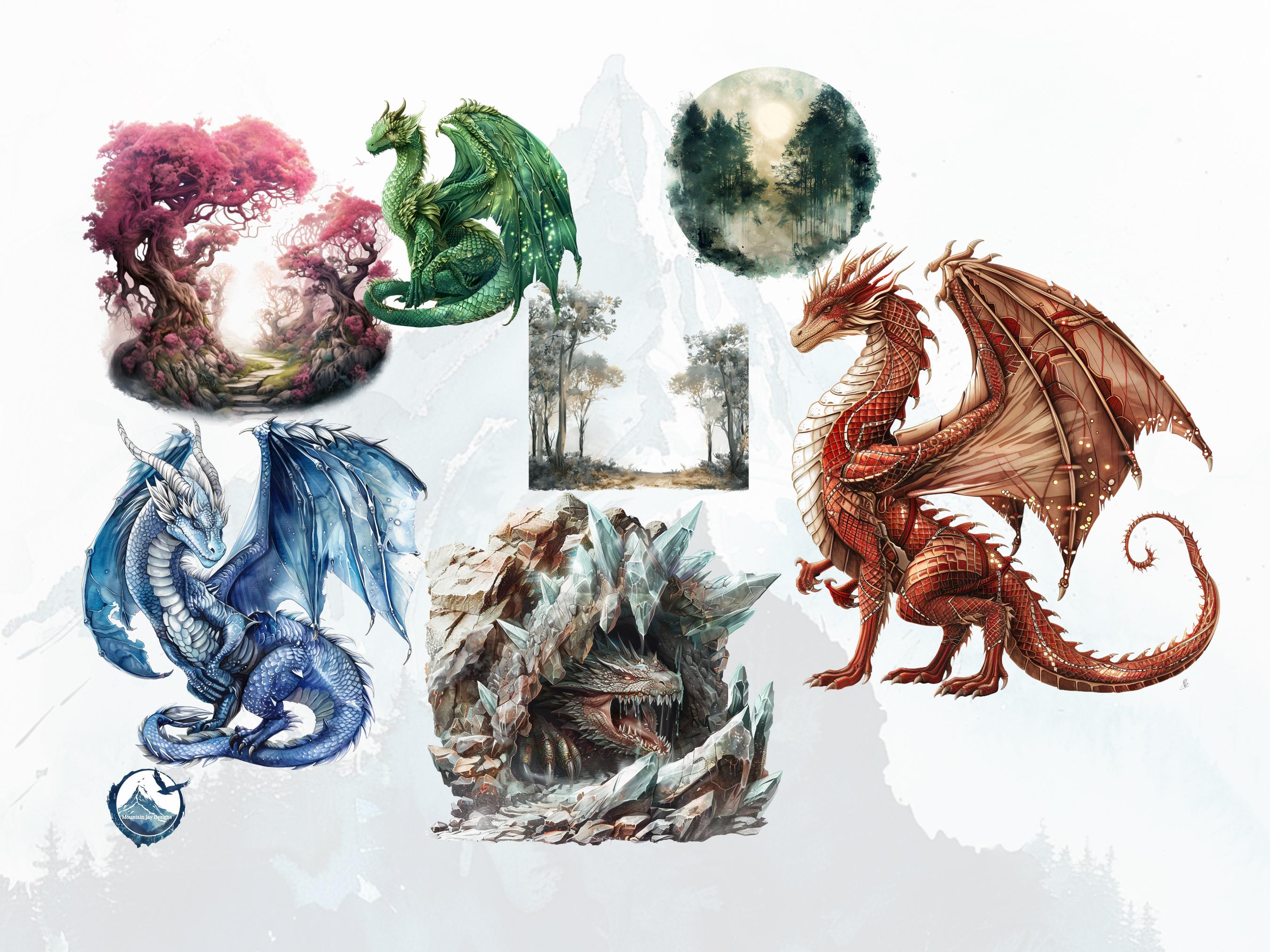 Fantasy Dragon Clipart Collection, Caves, Castles (PNG Digital Download ...