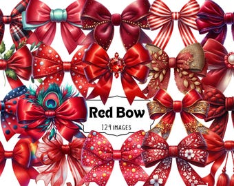 Red Bow Clipart: Watercolor Coquette Bow PNG, Scrapbooking (Digital Download)
