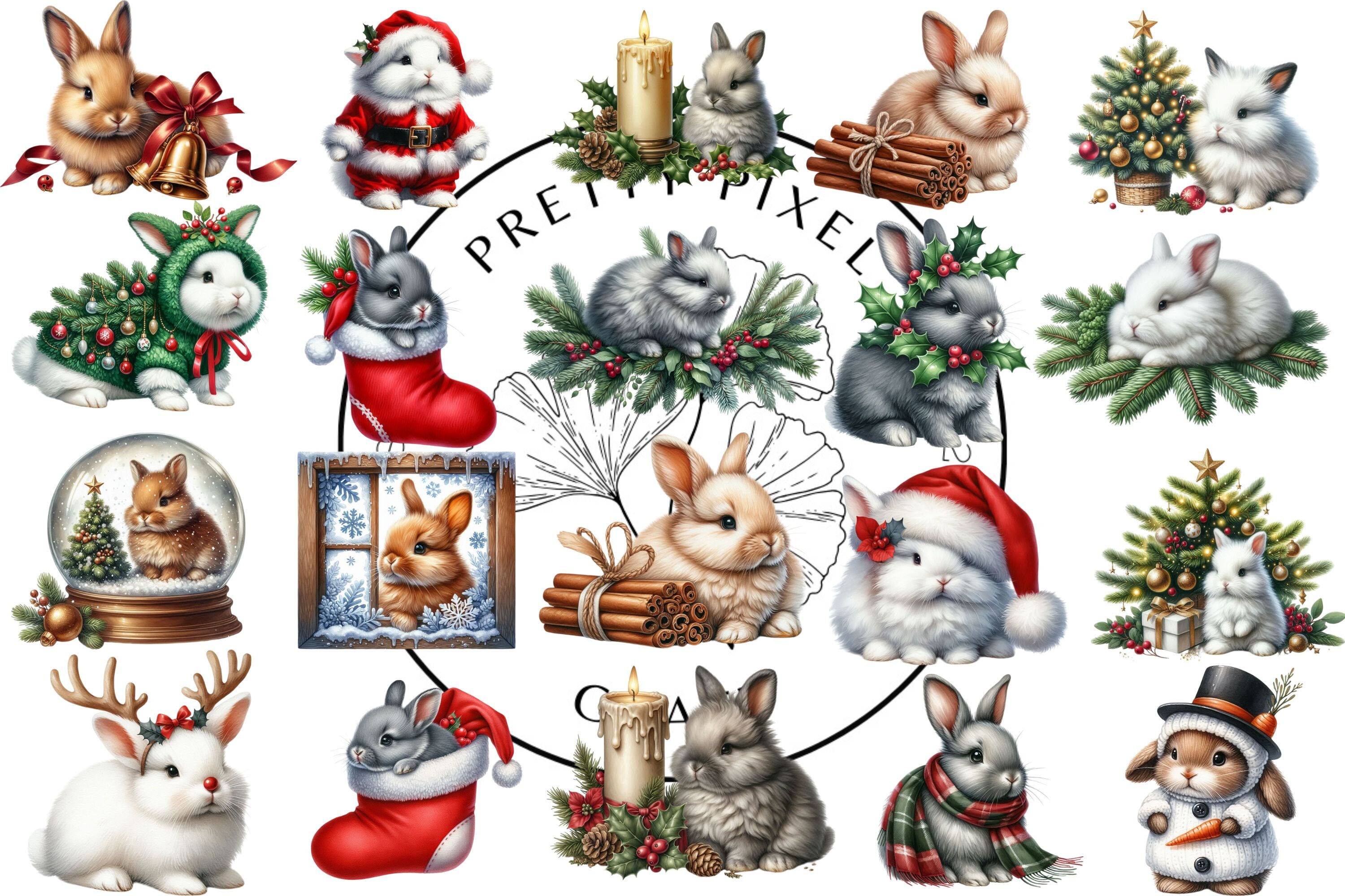 Christmas Bunny Clipart - Cute Holiday Bunny PNG, Festive Rabbit Art ...