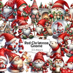 Roter Weihnachtszwerg Clipart - Festlicher Feiertags-Zwerg PNG, niedliche Weihnachtsmann-Zwerg-Kunst, rote Zwergen-Grafik für das Weihnachtshandwerk