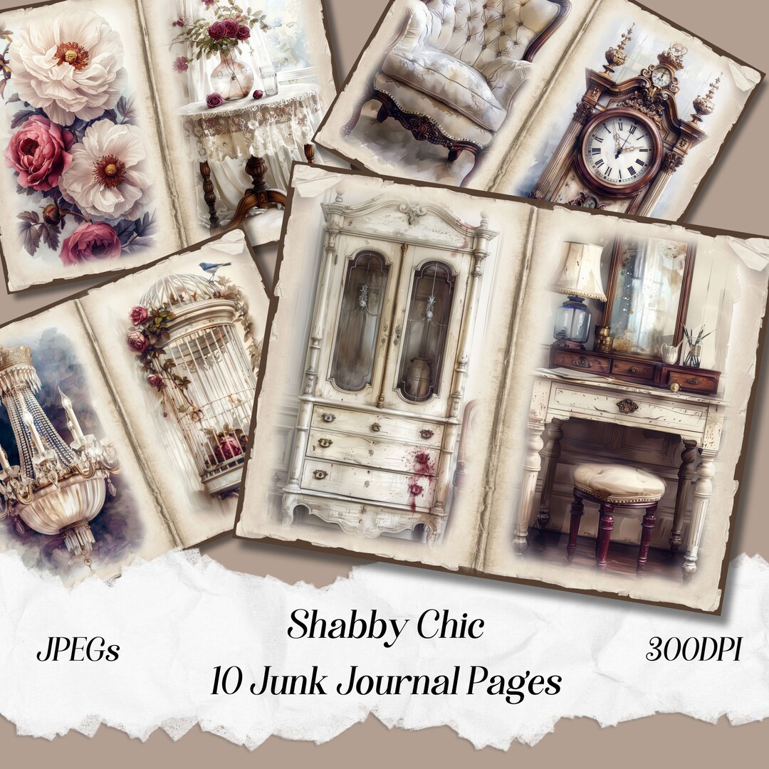 Shabby Chic Junk Journal Pages, Scrapbook Paper, Digital Paper, Shabby ...