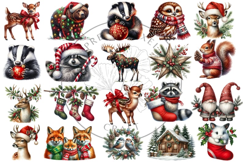 Christmas Animals Clipart Cute Holiday Creatures PNG, Festive Animal