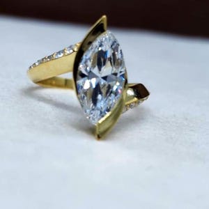 Marquise Cut Moissanite Ring in 14K Yellow Gold, Unique Wrap Bezel Set Engagement Ring, Solitaire Ring, handcrafted Modern wedding ring gift