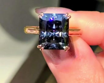 3 Carat Grey Radiant Moissanite Engagement Ring  Black Moissanite Wedding Ring, Elongated Radiant Cut Ring, 14k solid gold ring gift for her