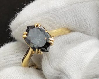 2 Carat Black Moissanite Engagement Ring: Dutch Marquise Hexagon Cut, Solid Gold