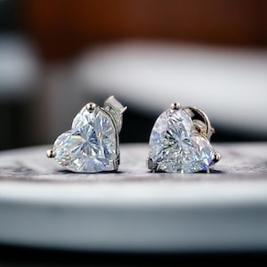 2 CTW Solitaire Stud Earrings Heart Shaped Moissanite Earrings, 14K Solid white Gold Earrings Gift Present, Anniversary Gift For Women's