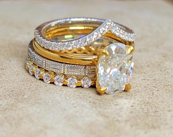 3 CT Oval Cut Moissanite Engagement Bridal Set Ring Gift For Her Wedding Band Promise Ring Set Wedding Gift 14K Gold stackable ring Set