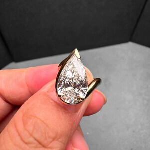 3CT Pear Cut Engagement Ring, Solid Gold Wedding Rings for Women Half Bezel Ring, Handmade Ring, Tear Drop Moissanite bypass Engagement Ring