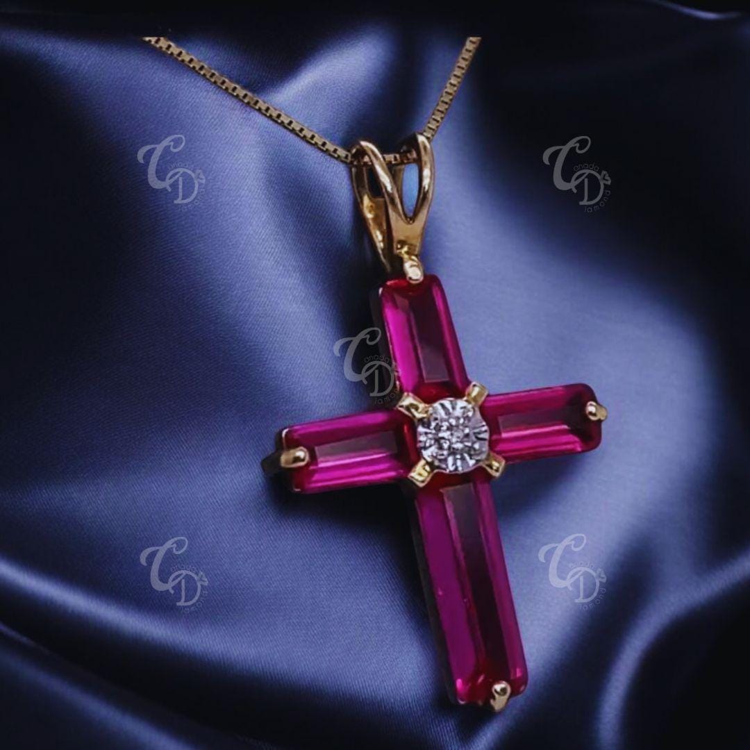 Vintage Pink Cross Pendant in 14k Gold, 14K Solid Gold Jesus Cross ...