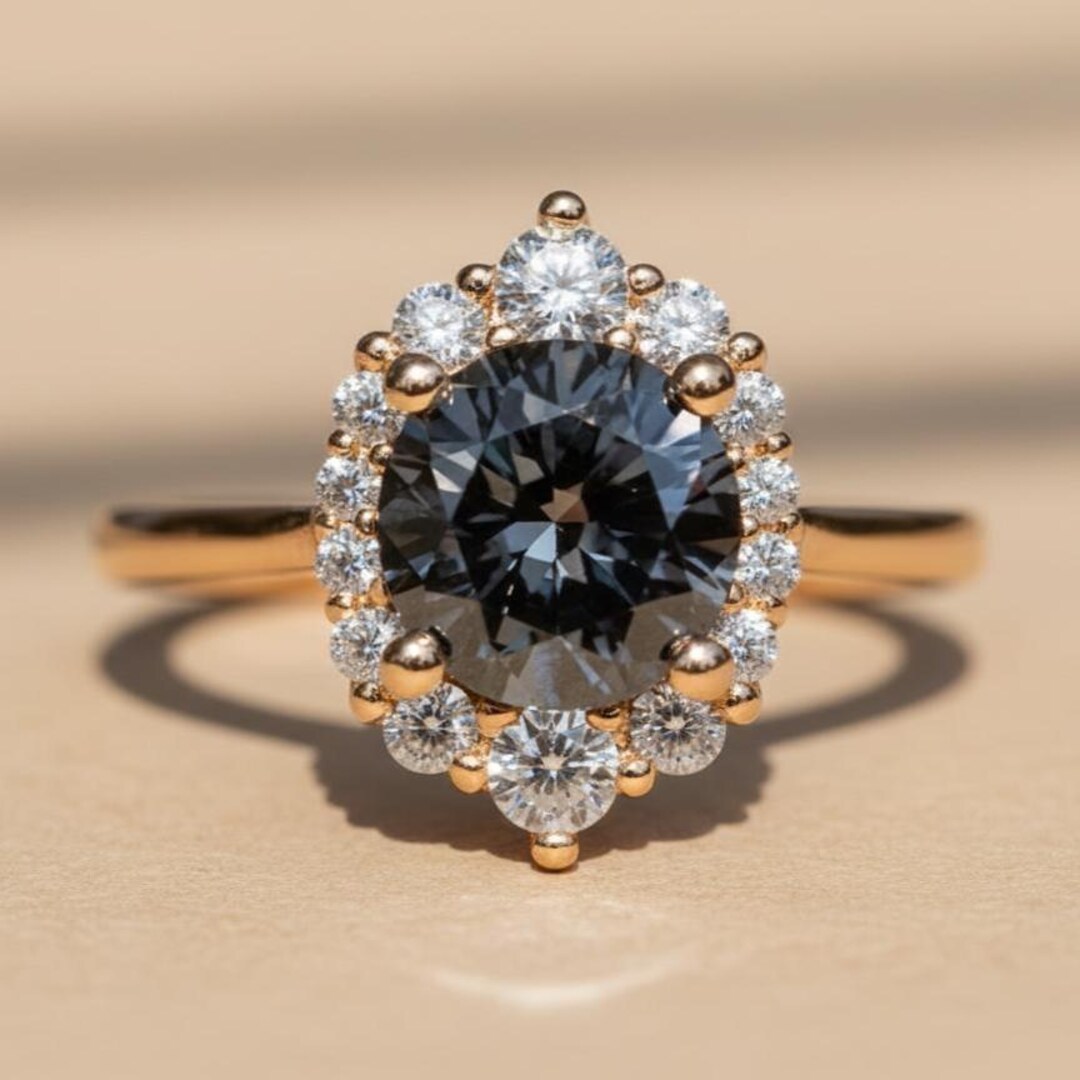 Dark Grey Moissanite Engagement Ring, Antique Ballerina Ring, Black ...
