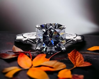 Cushion cut dark Grey Moissanite Engagement Ring, 3ct Grey Moissanite Ring, 14k solid gold filigree Floral band black Moissanite Ring gift