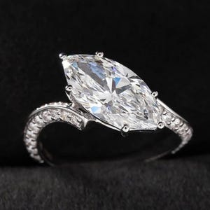Magnificent Marquise Cut Moissanite engagement ring Solid Gold  Marquise Wedding Ring, Unique Bridal ring gift her cross bypass ring gift