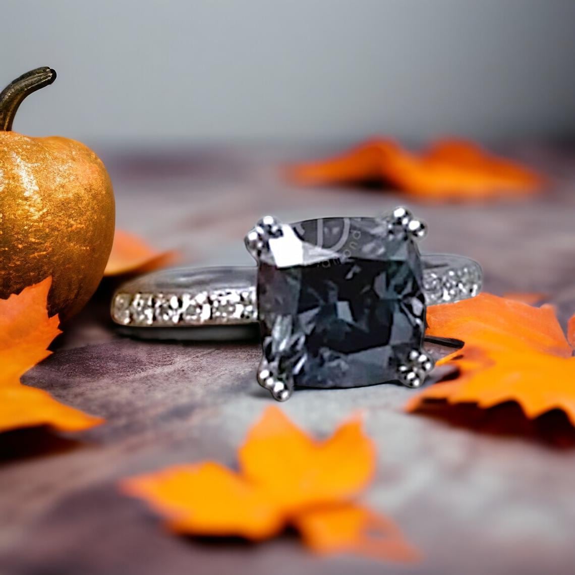 2CT dark Grey Moissanite Engagement Ring, Cushion Cut Solitaire Ring, 14K solid White Gold black Moissanite Promise Ring anniversary gift
