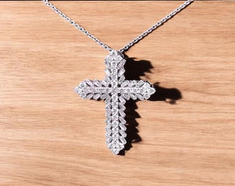 14k Gold Diamond Cross Necklace, Floating Diamond Cross Necklace