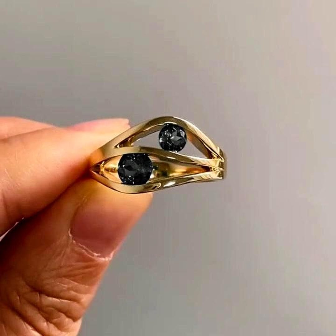 Round Dark Grey Moissanite Ring, Custom Thick Band Engagement Ring ...