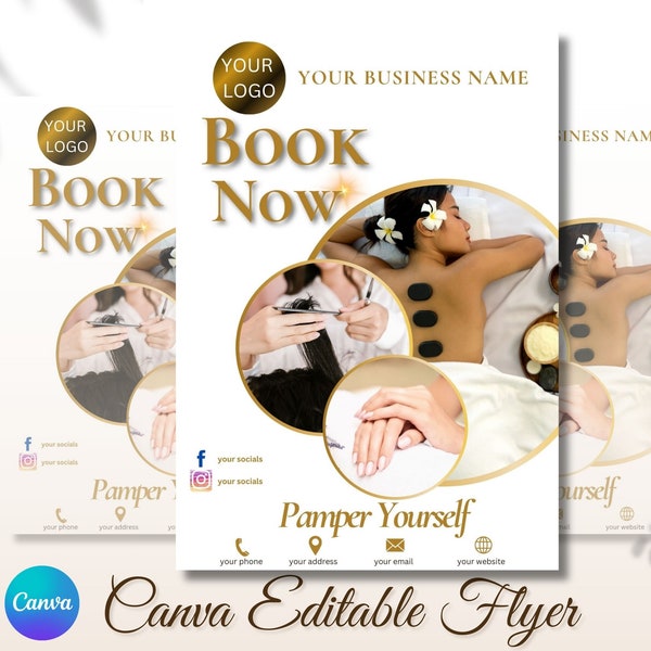 Editable Book Now Canva Flyer, Beauty Wellness Spa Promotional Template, Facial Body Massage, Spa Gift, Hair Make up, Lashes Nails Services