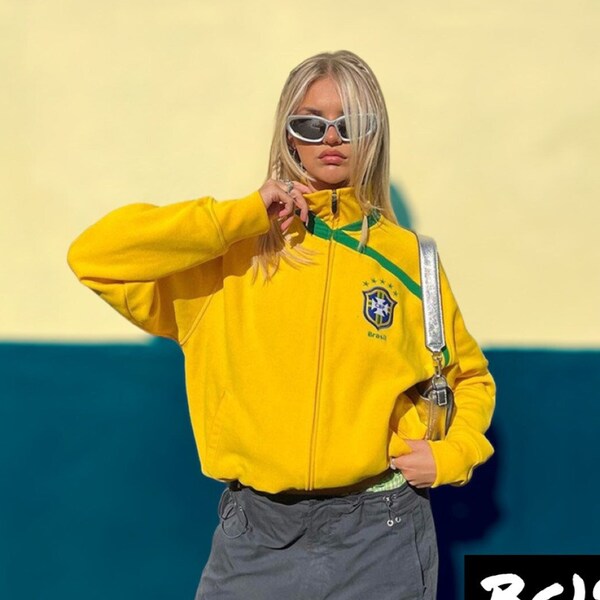 Veste brodé Brasil - Streetwear Année 2000 - Haut de football rétro - veste esthétiques années 90  - Hauts veste Brasil Année 2000